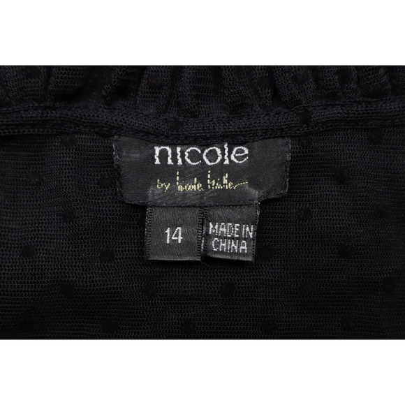 Polka Dot Sheer Black Puff Sleeve Blouse Ruffle Top 14 Black Dark Fairy Witchy - Picture 4 of 5